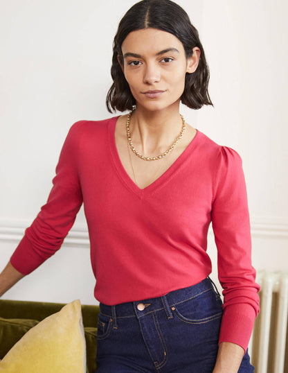 Cotton V-Neck Jumper-Radish-1