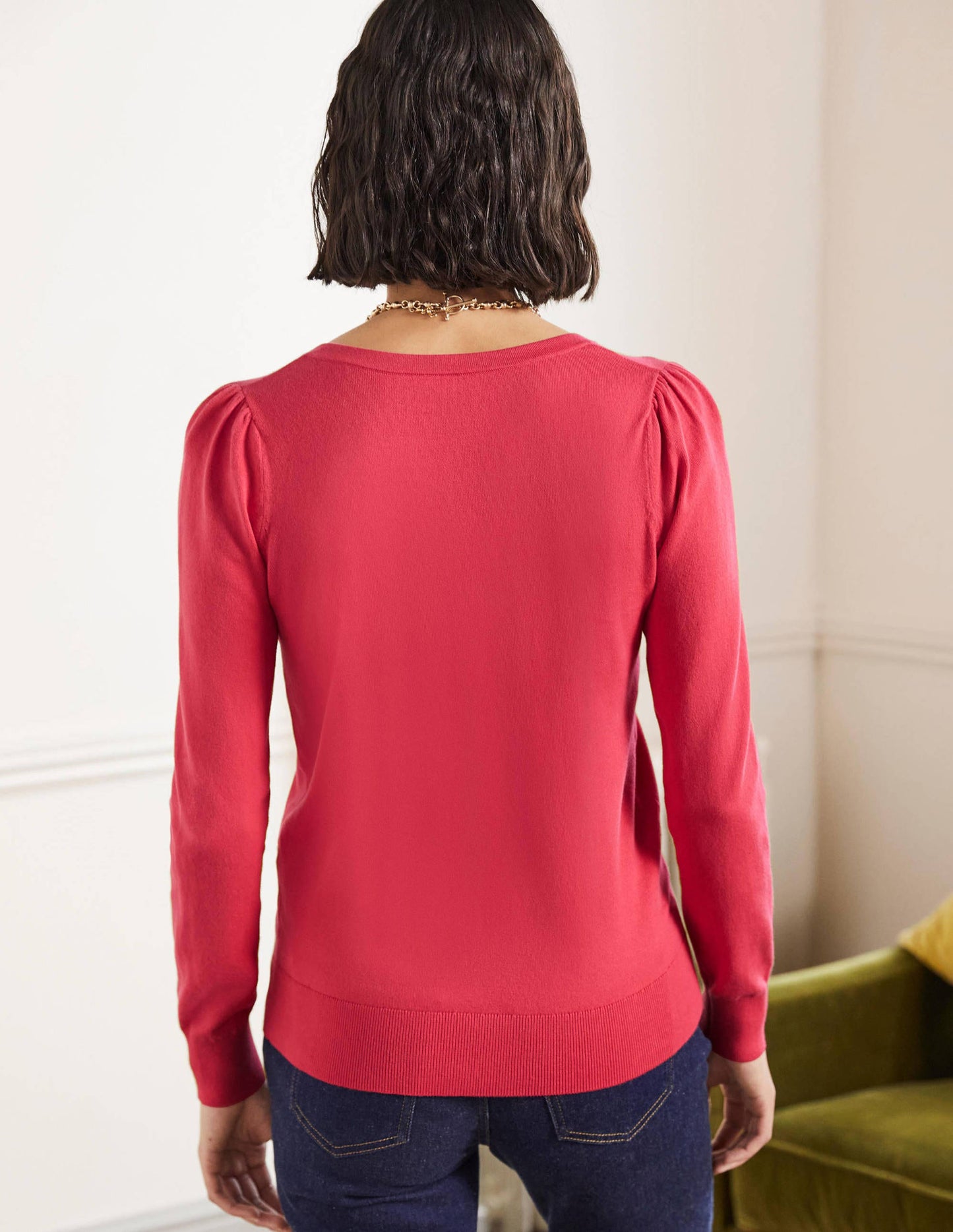 Cotton V-Neck Jumper-Radish