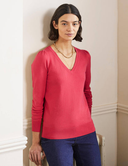 Cotton V-Neck Jumper-Radish-4
