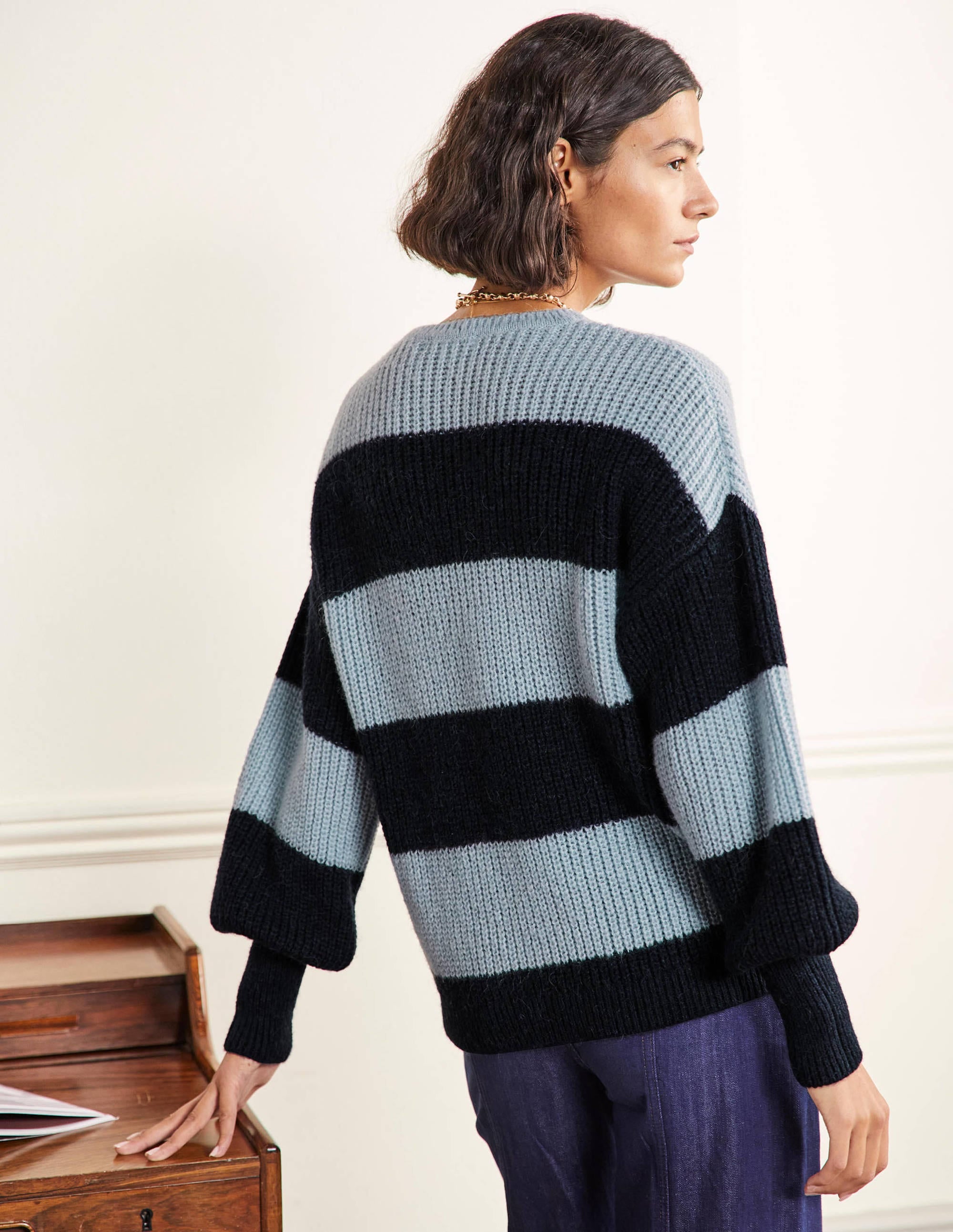 Blouson Cuff Fluffy Jumper-Blue Multistripe - Image 3