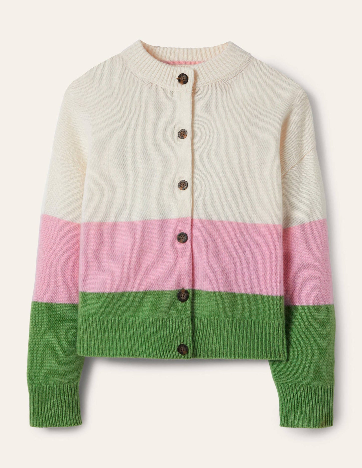 Chunky Cashmere Cardigan-English Ivy, Cameo Pink Stripe