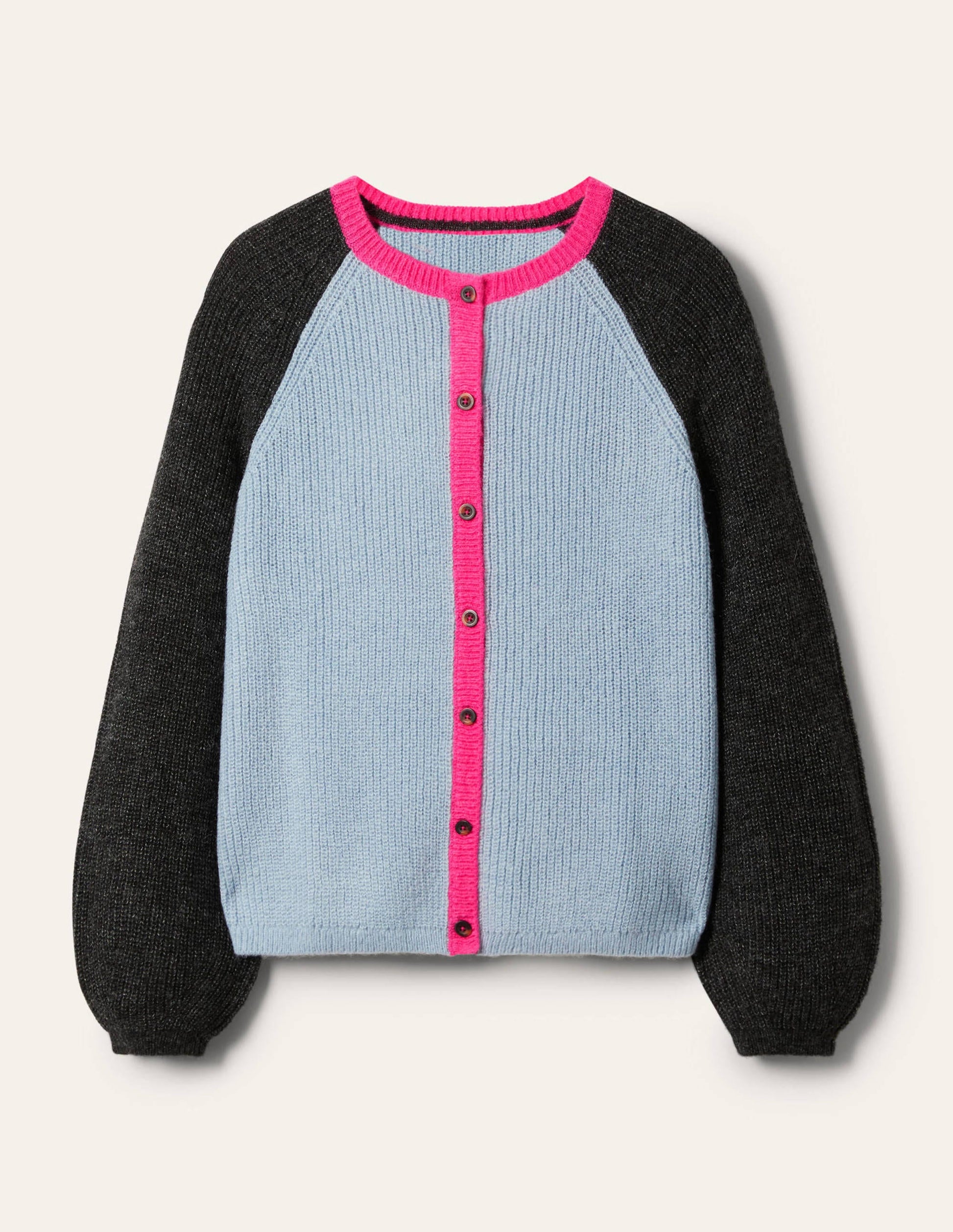 Fluffy Colourblock Cardigan-Dawn Blue, Charcoal-5