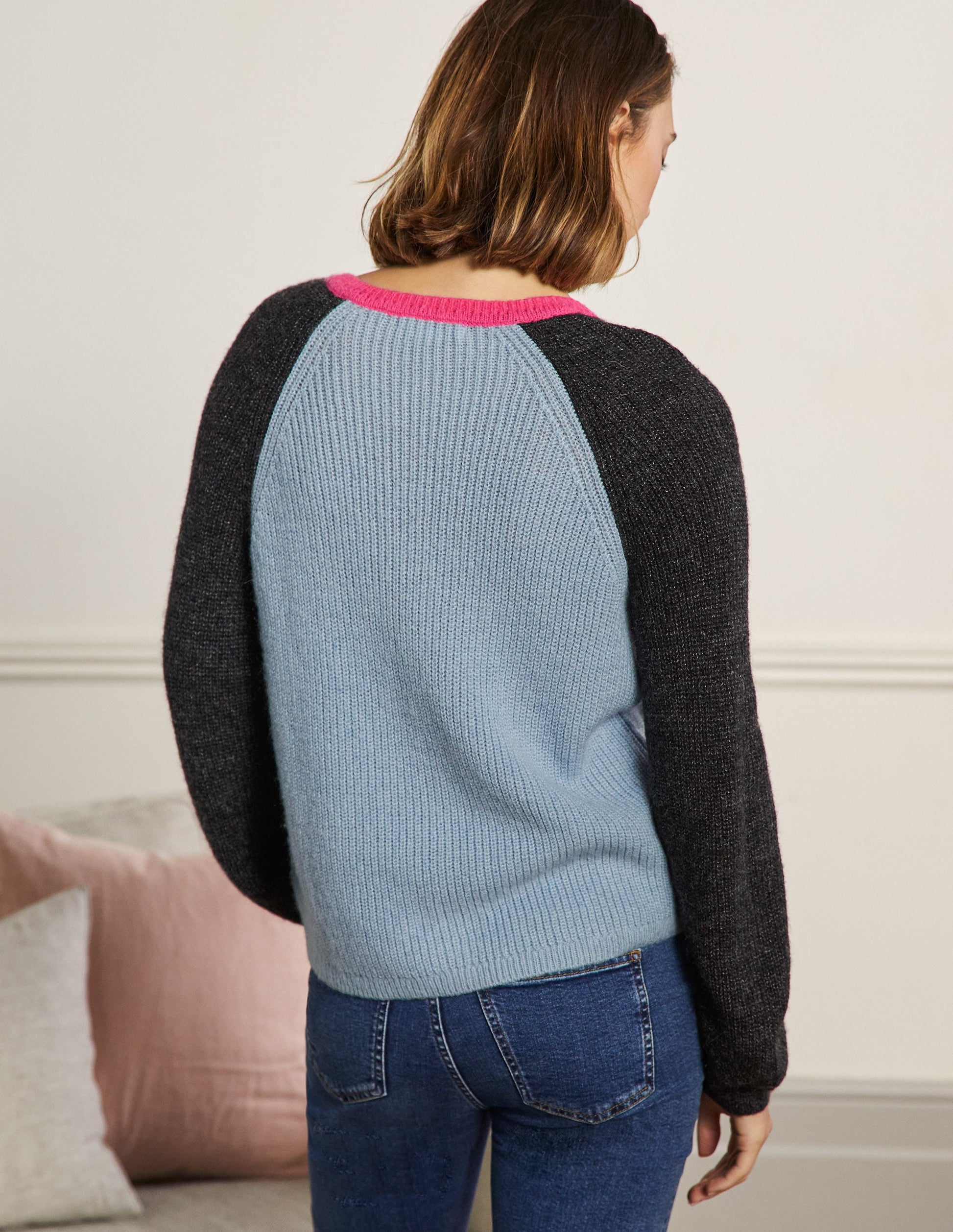 Fluffy Colourblock Cardigan-Dawn Blue, Charcoal-3