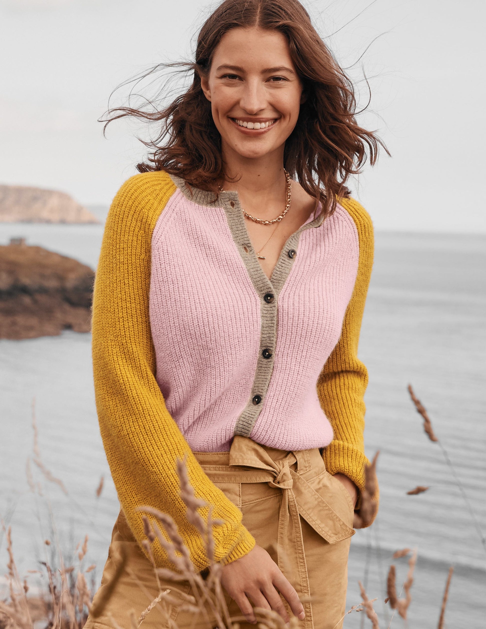 Fluffy Colourblock Cardigan-Milkshake, Olive Oil-4