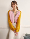 Fluffy Colourblock Cardigan-Milkshake, Olive Oil
