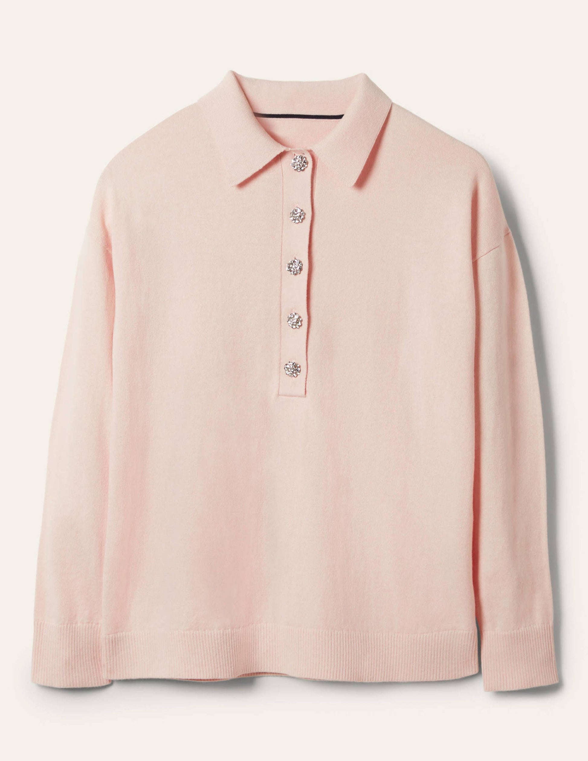 Jewelled Button Rugby Jumper-Milkshake-5