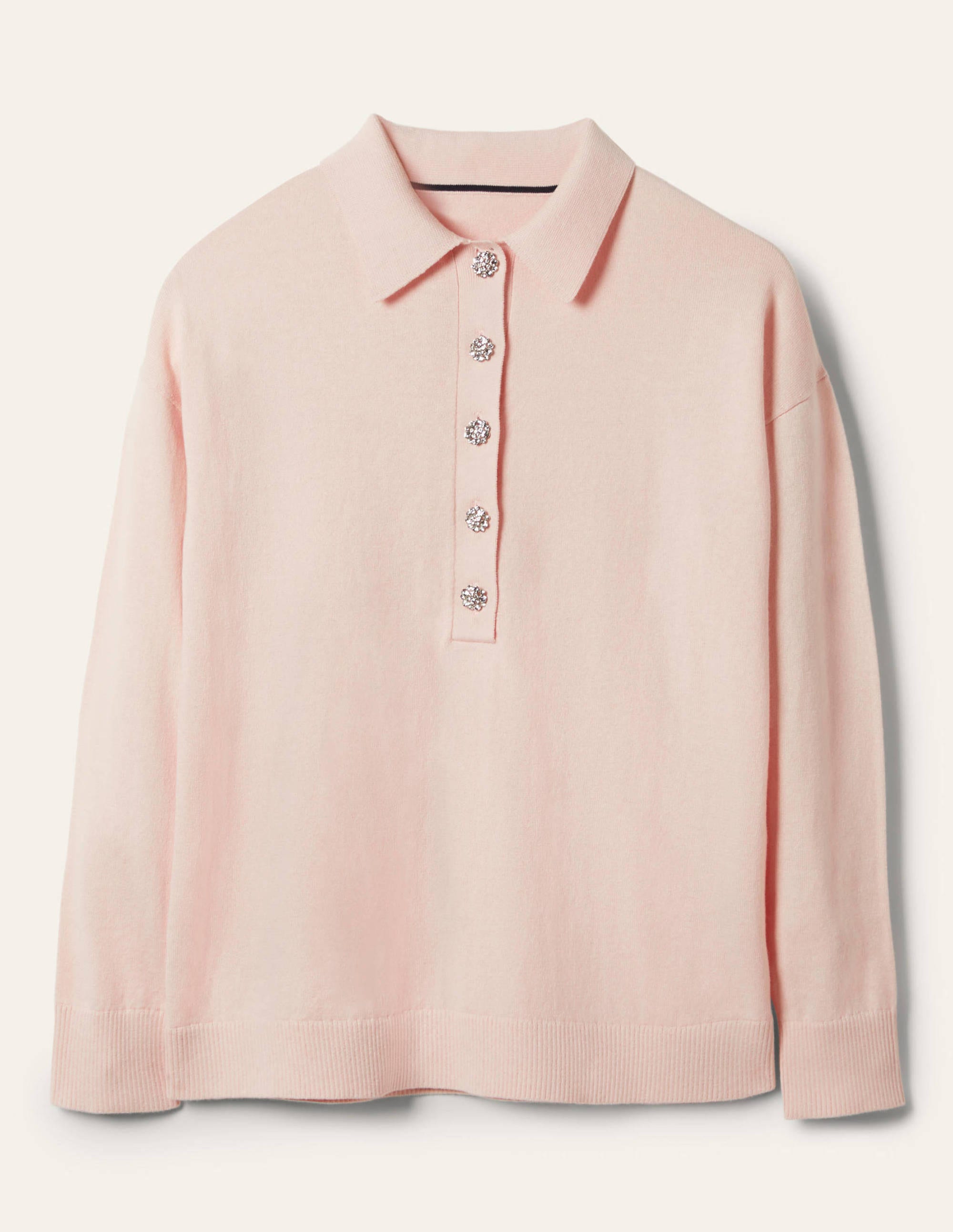 Jewelled Button Rugby Jumper-Milkshake - Image 5