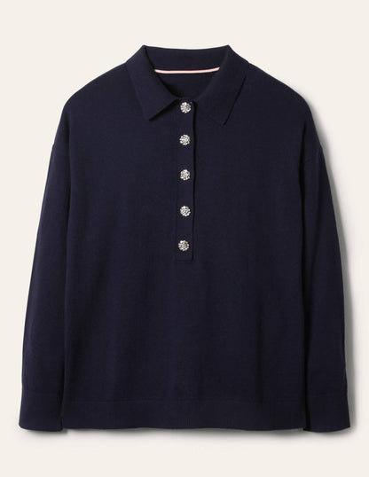 Jewelled Button Rugby Jumper-Navy-6