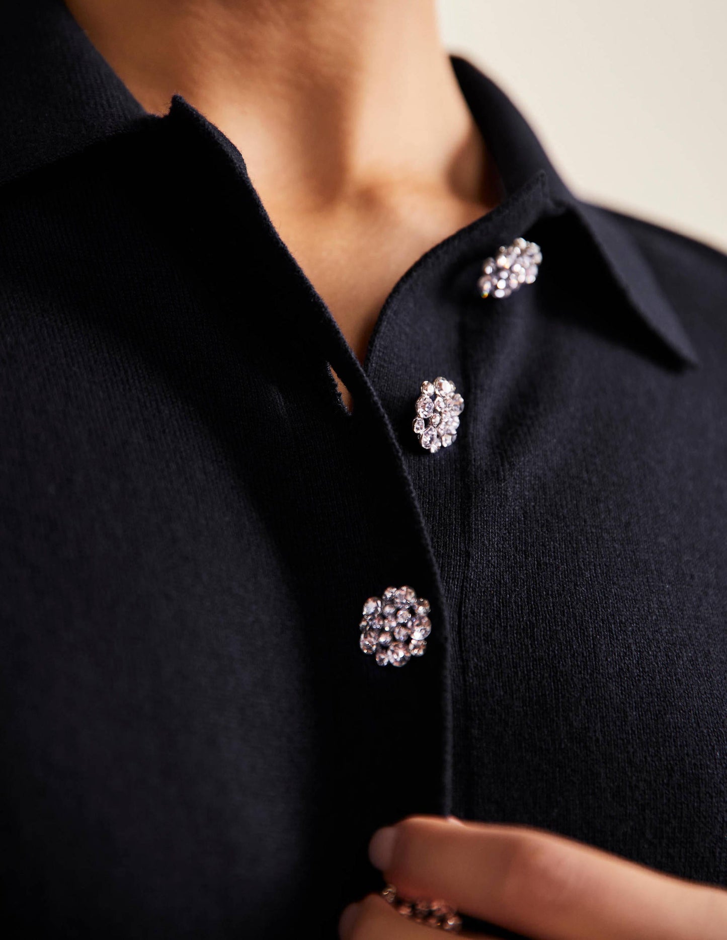 Jewelled Button Rugby Jumper-Navy