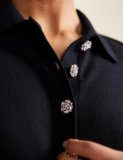 Jewelled Button Rugby Jumper-Navy-2