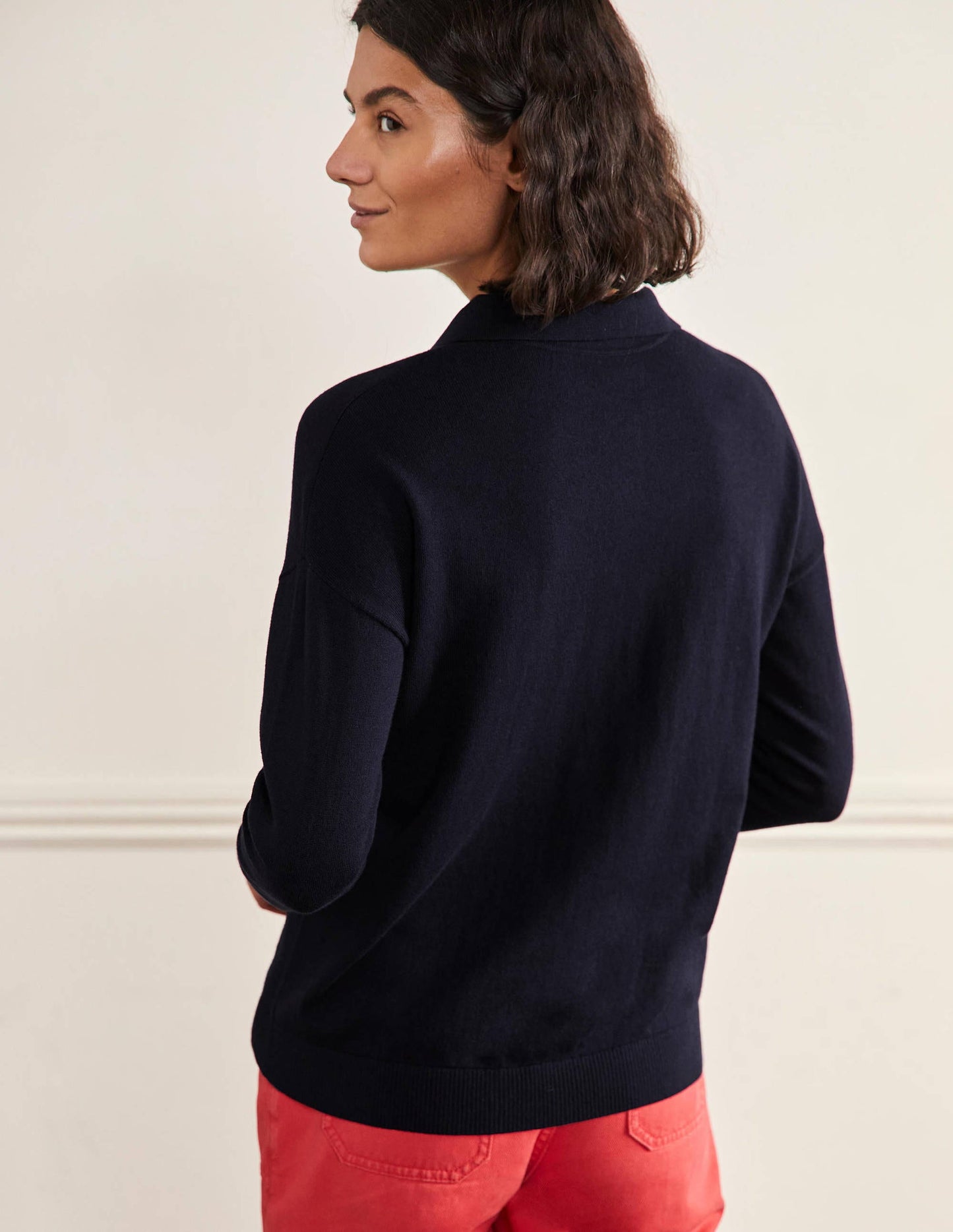 Jewelled Button Rugby Jumper-Navy