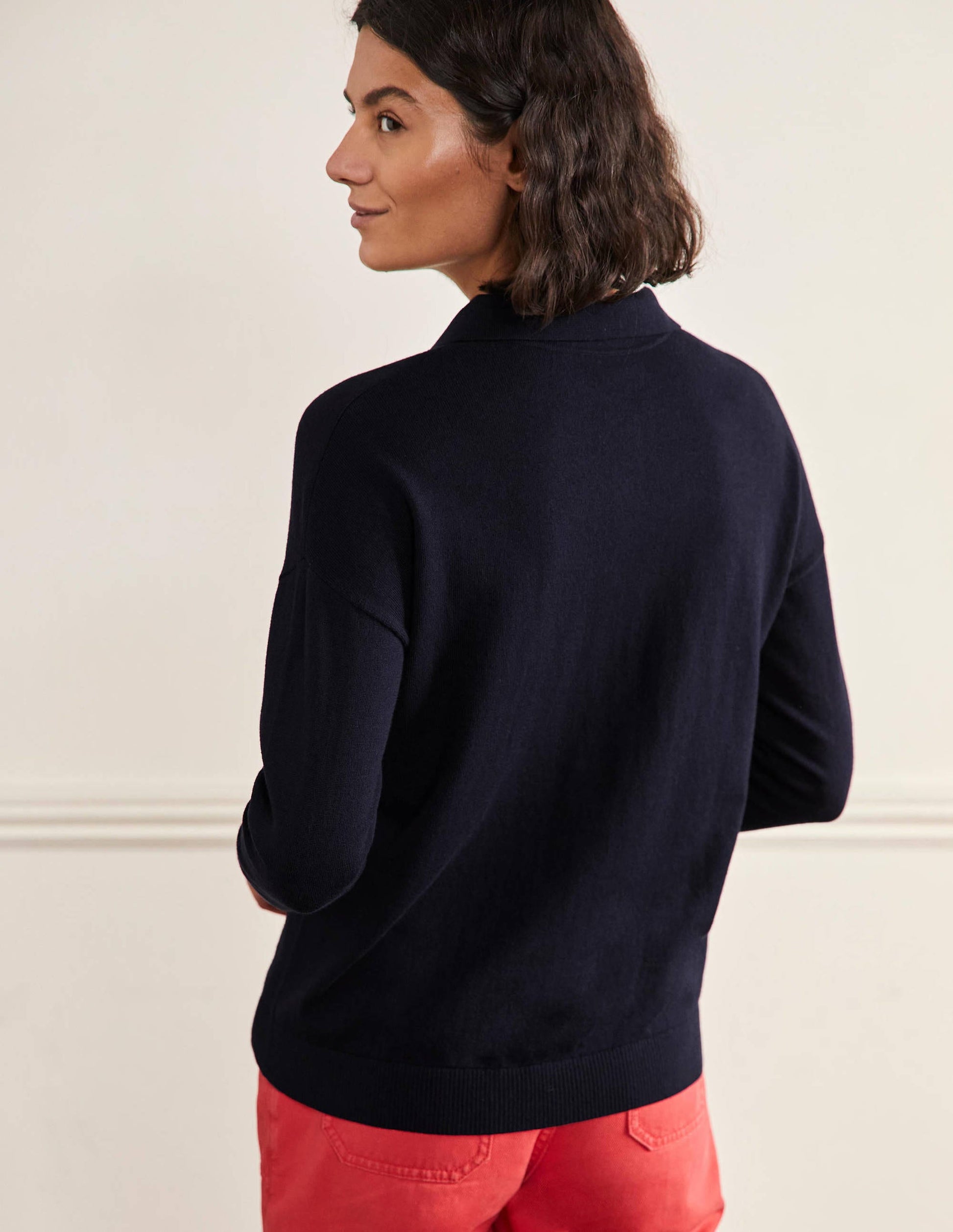 Jewelled Button Rugby Jumper-Navy-3
