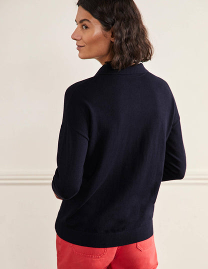Jewelled Button Rugby Jumper-Navy-3