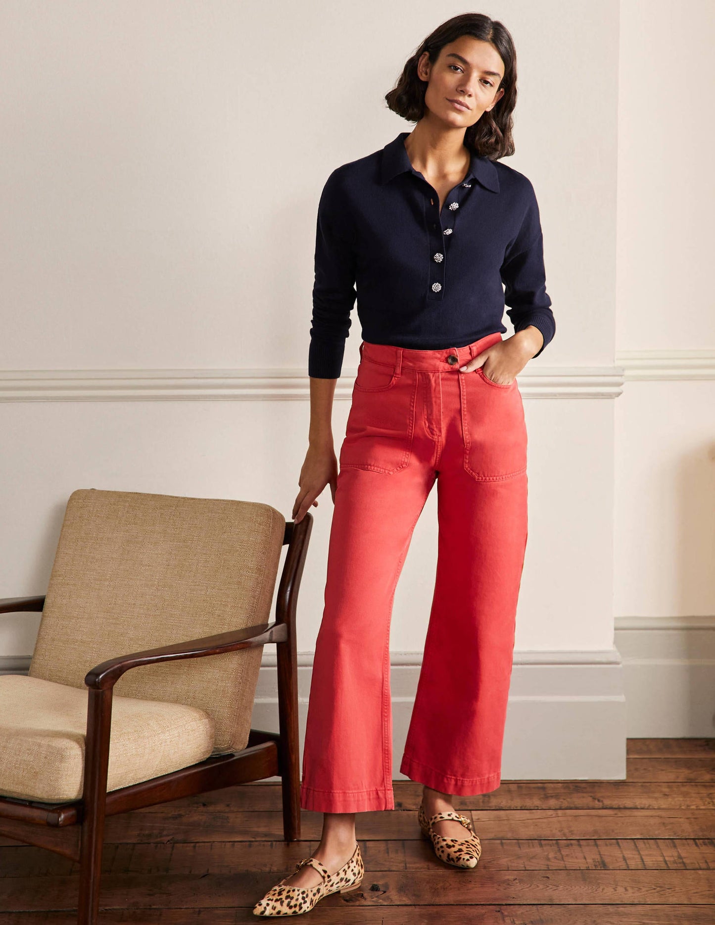 Jewelled Button Rugby Jumper-Navy