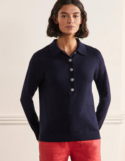 Jewelled Button Rugby Jumper-Navy-5