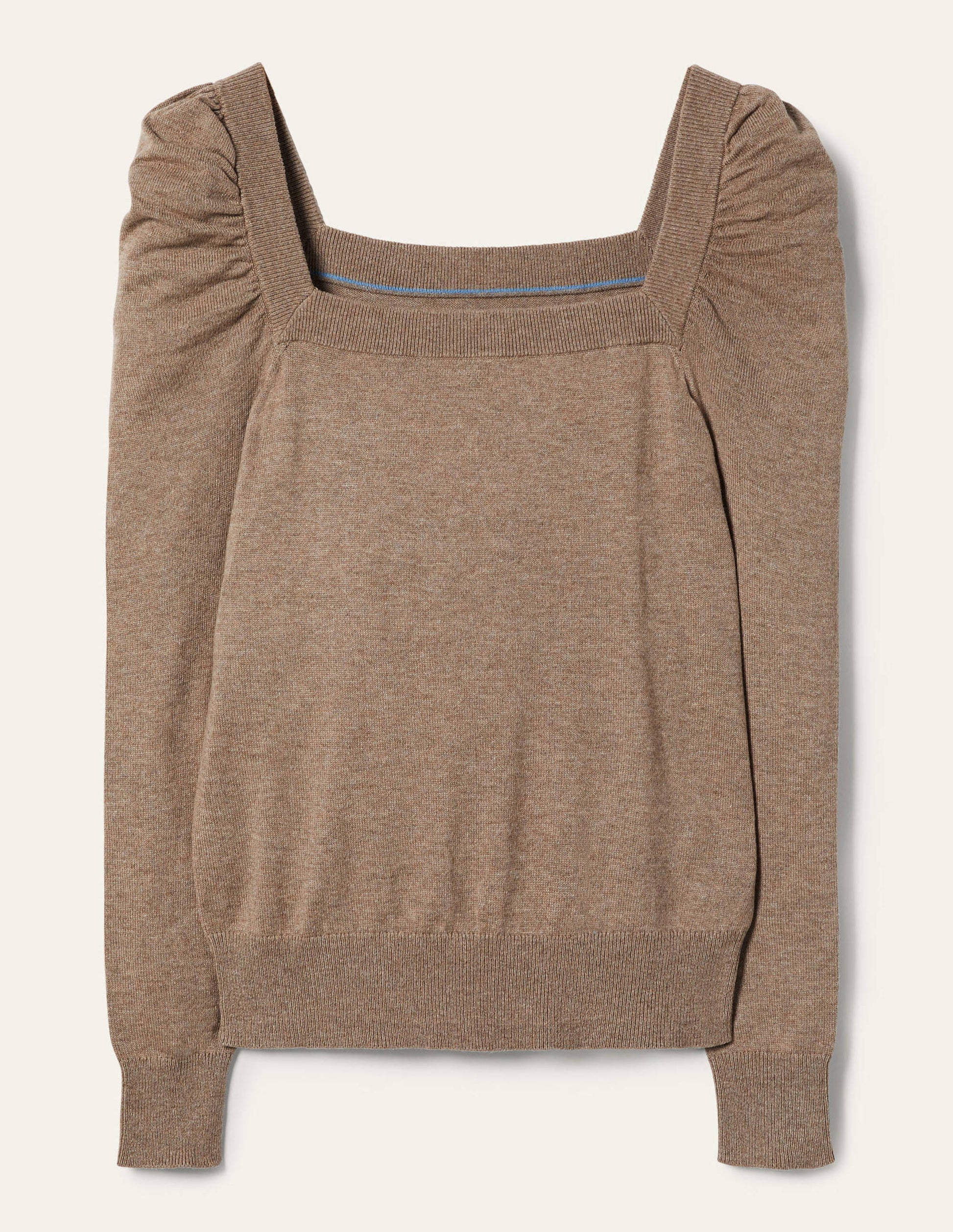 Square Neck Puff Sleeve Jumper-Dark Mink Melange-5