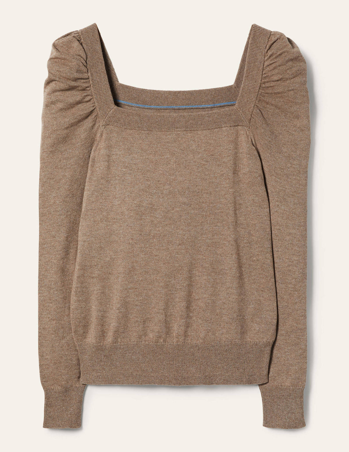 Square Neck Puff Sleeve Jumper-Dark Mink Melange - Image 5