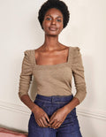 Square Neck Puff Sleeve Jumper-Dark Mink Melange