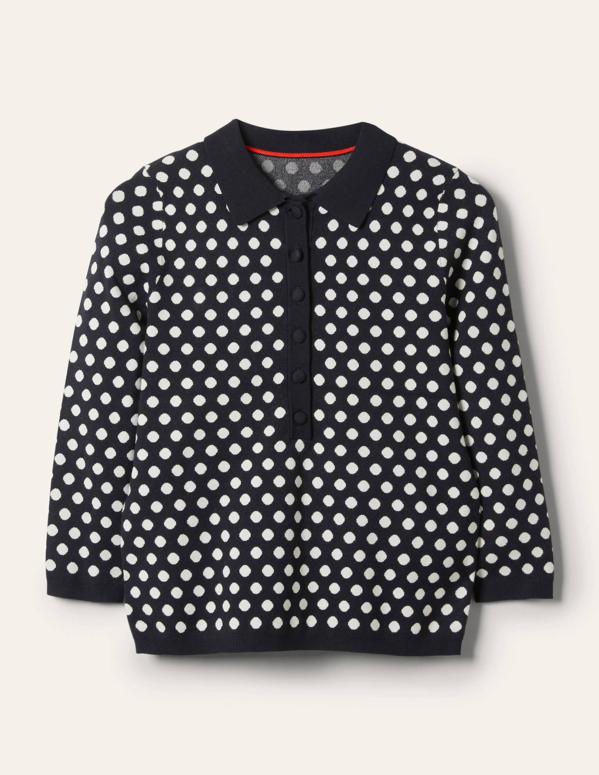 Cleo Jacquard Henley Jumper-Navy, Ivory Spot - Image 5