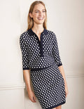 Cleo Jacquard Henley Jumper-Navy, Ivory Spot