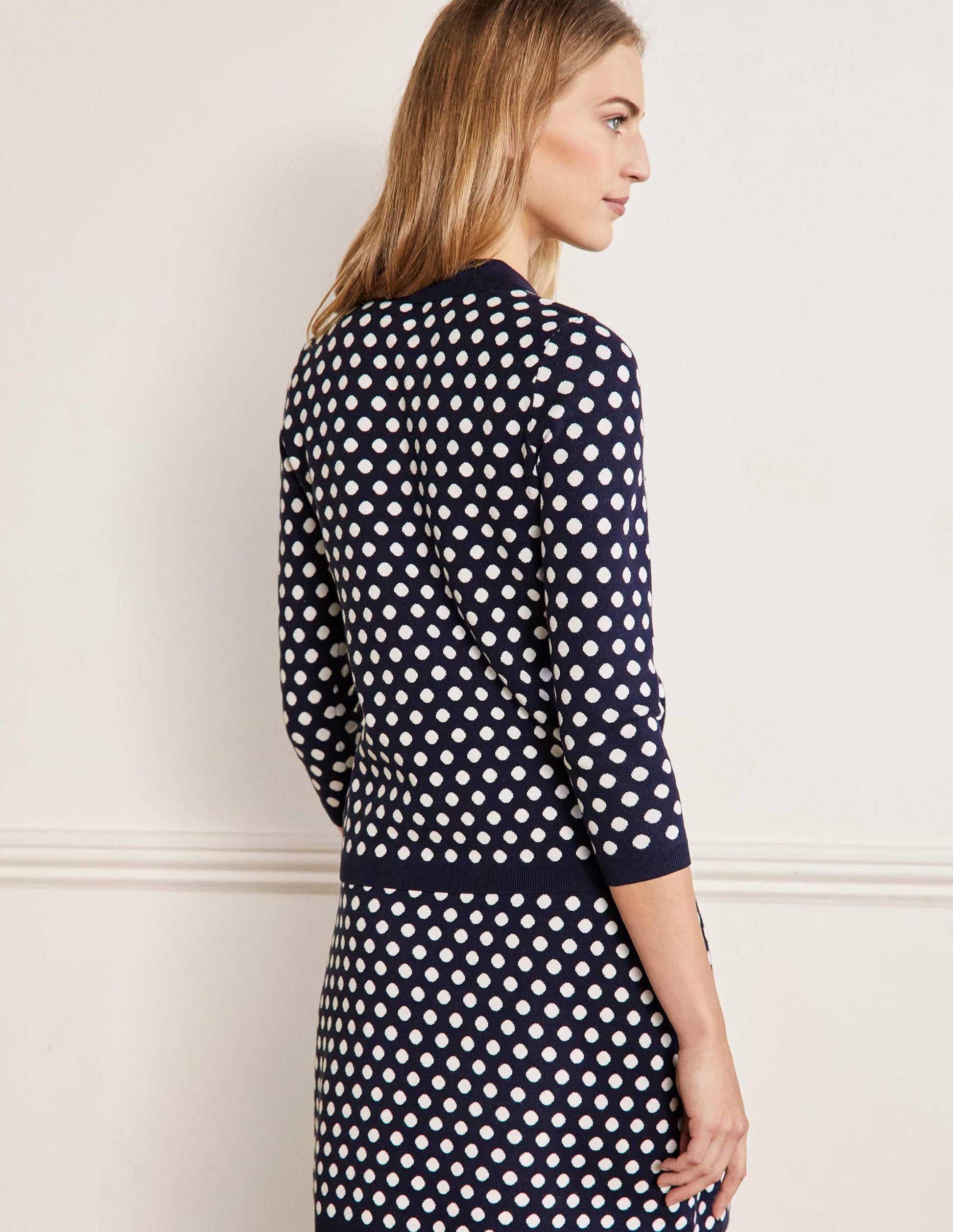 Cleo Jacquard Henley Jumper-Navy, Ivory Spot-3