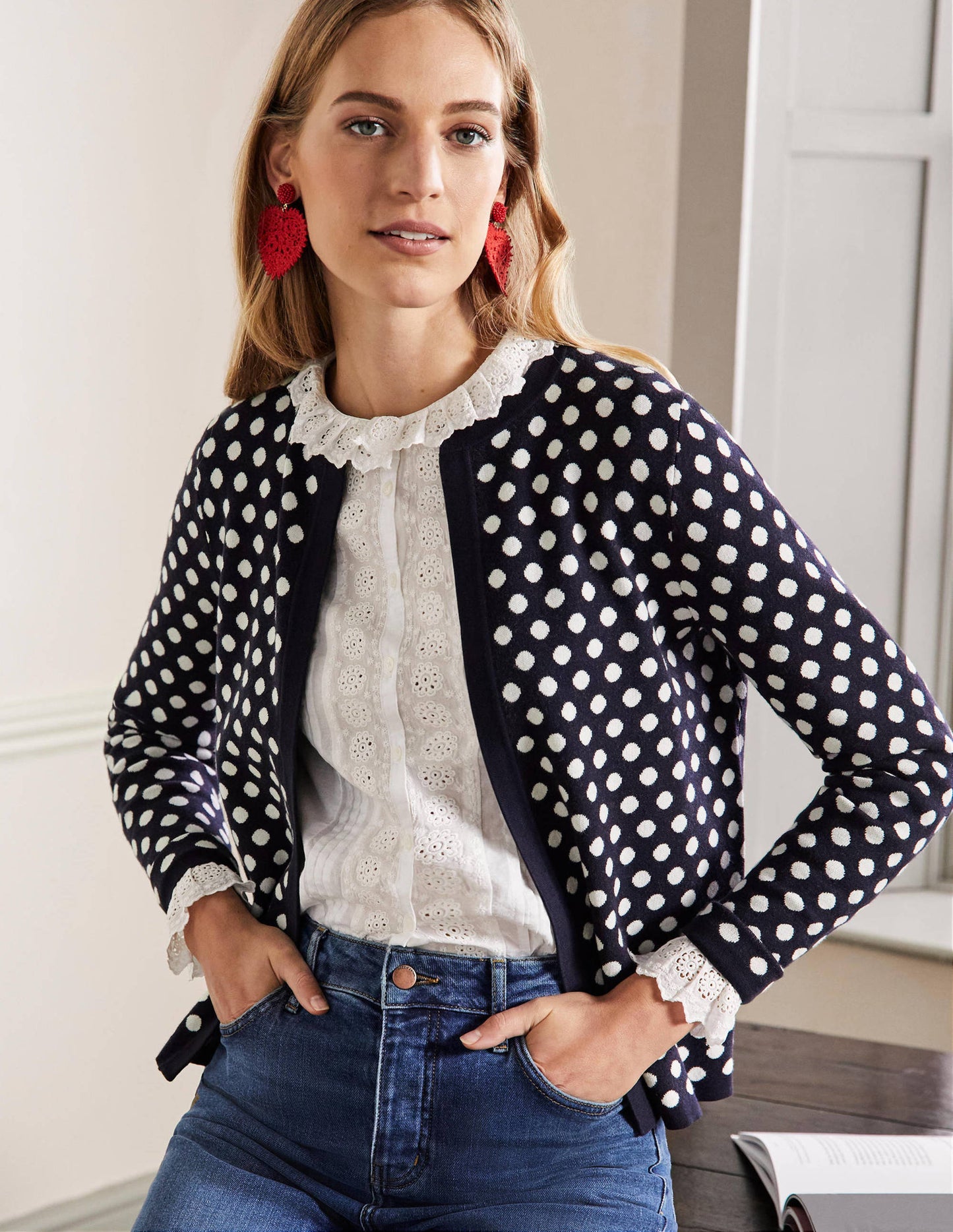 Cleo Jacquard Knitted Cardigan-Navy