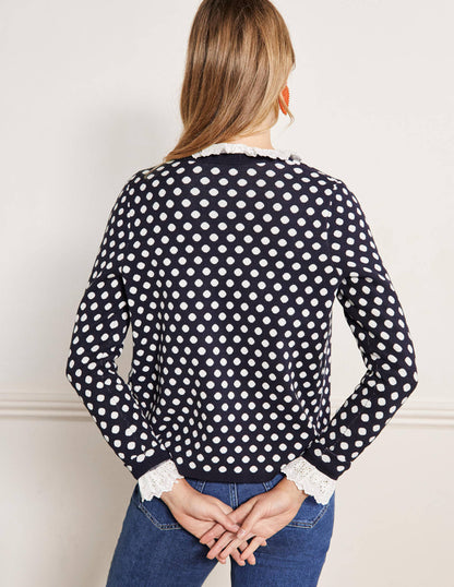 Cleo Jacquard Knitted Cardigan-Navy-3