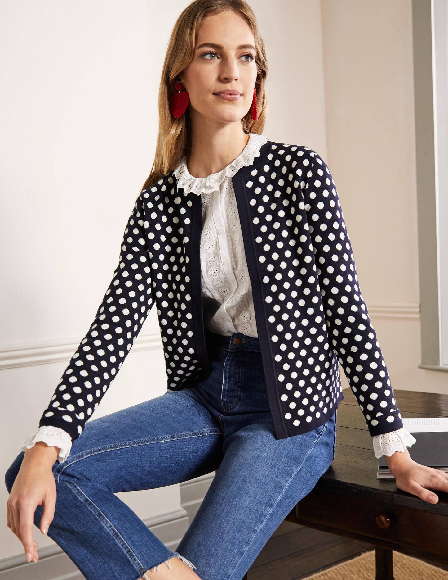 Cleo Jacquard Knitted Cardigan-Navy