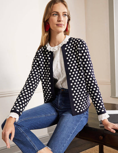 Cleo Jacquard Knitted Cardigan-Navy-4