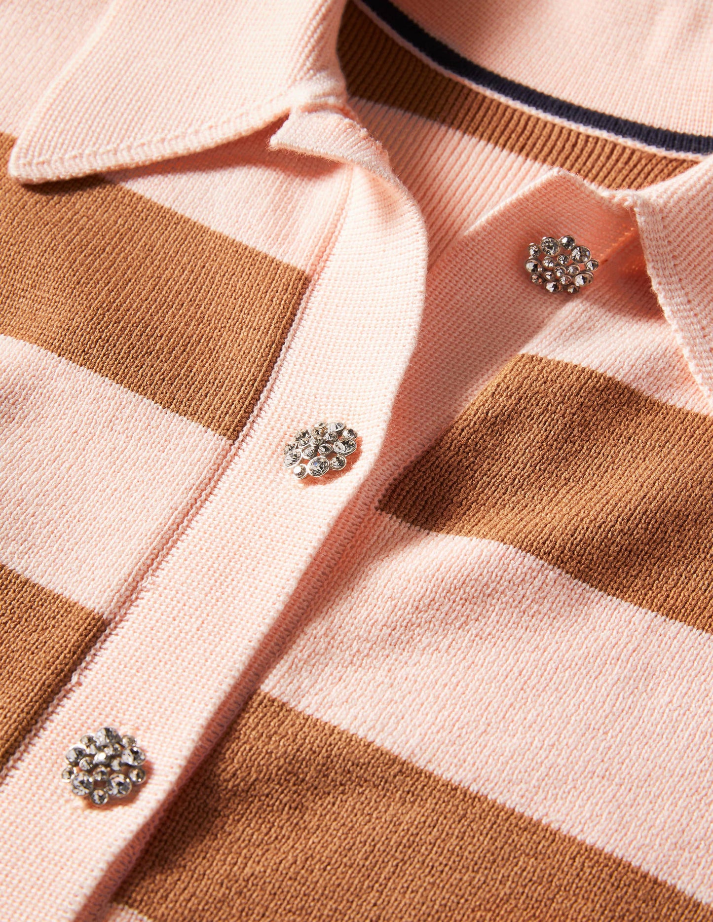 Jewel Button Collared Cardigan-Milkshake, Camel Stripe
