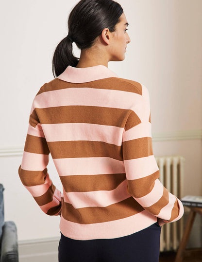 Jewel Button Collared Cardigan-Milkshake, Camel Stripe