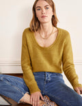 Scoop Neck Fluffy Jumper-Olive Oil