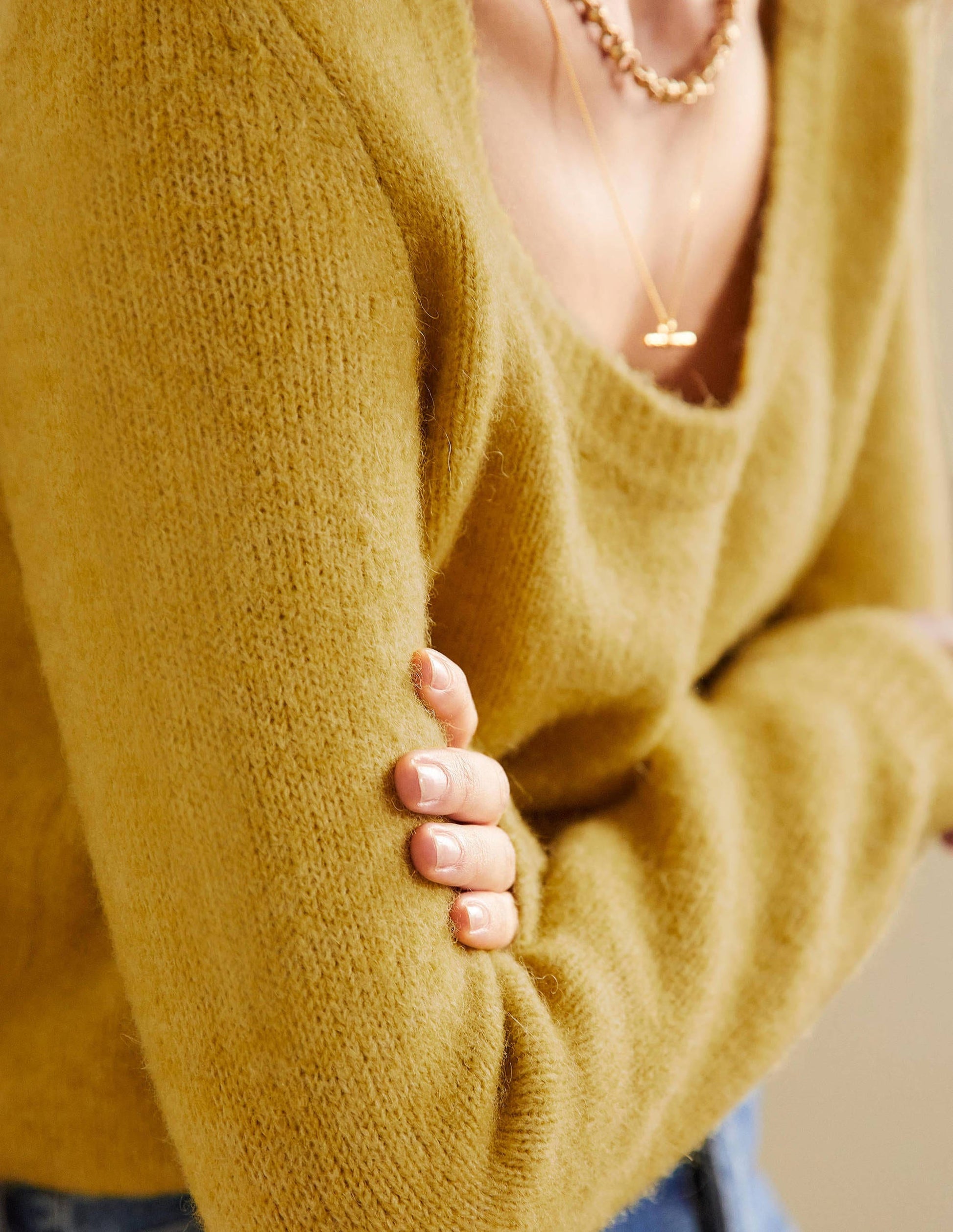 Scoop Neck Fluffy Jumper-Olive Oil-2