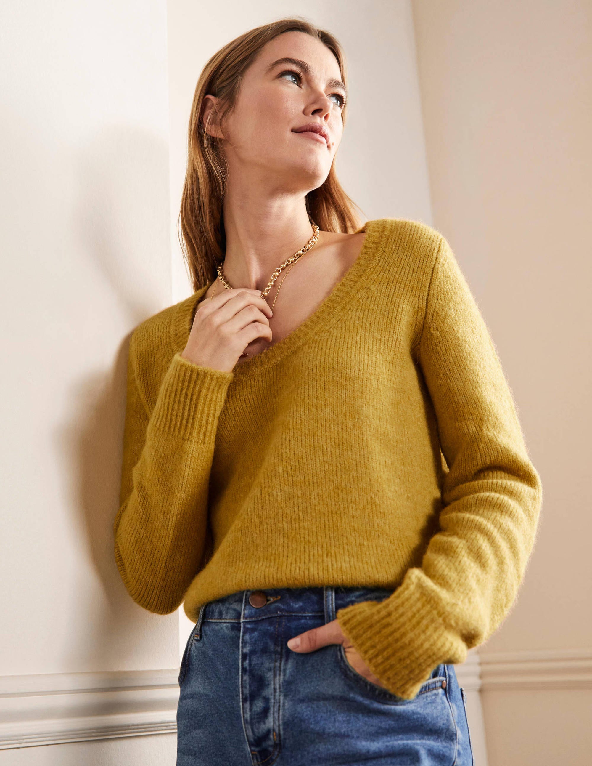 Scoop Neck Fluffy Jumper-Olive Oil - Image 4