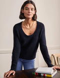 Scoop Neck Fluffy Jumper-Navy