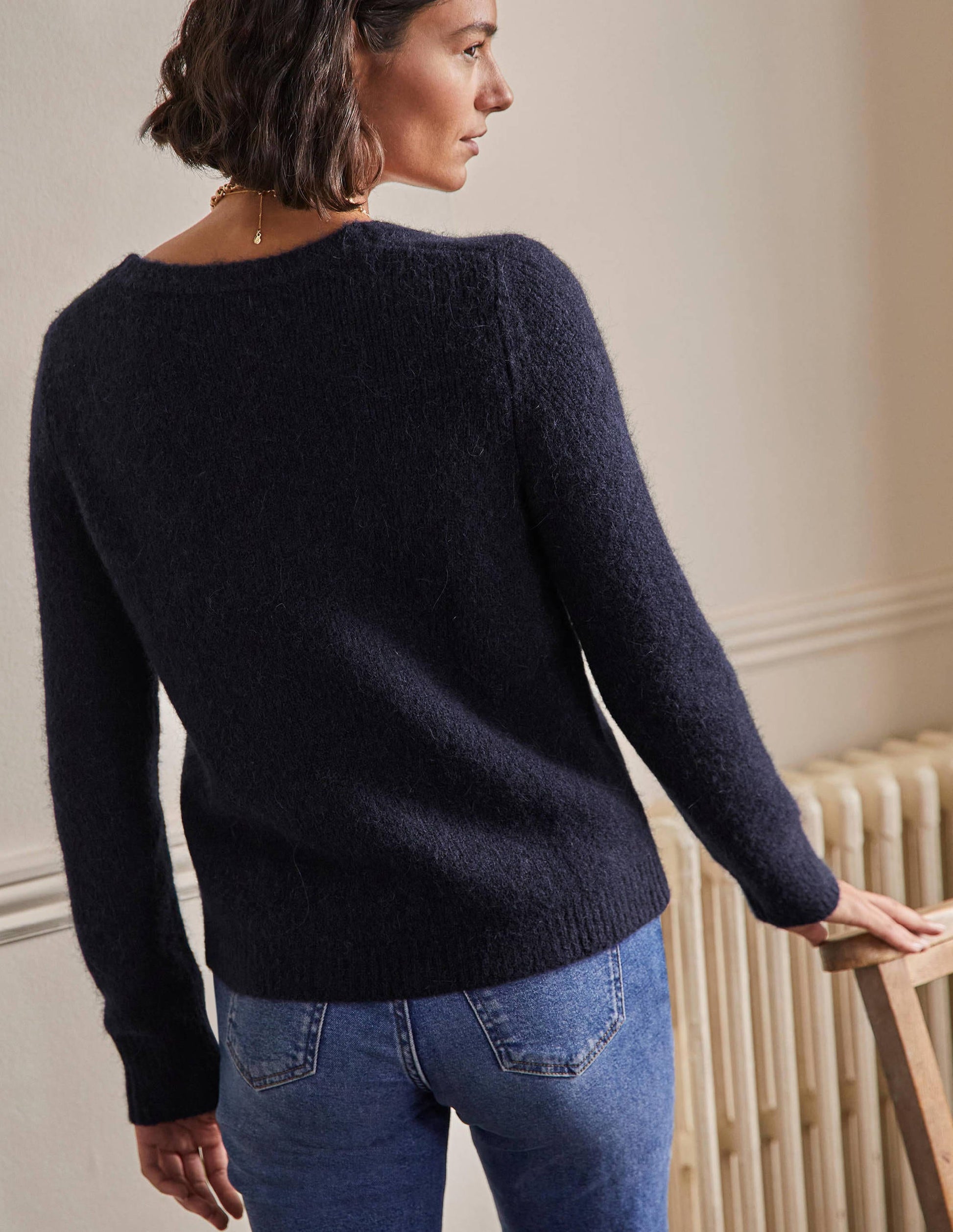 Scoop Neck Fluffy Jumper-Navy-3