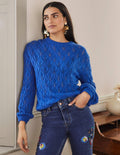Pointelle Fluffy Jumper-Cobalt