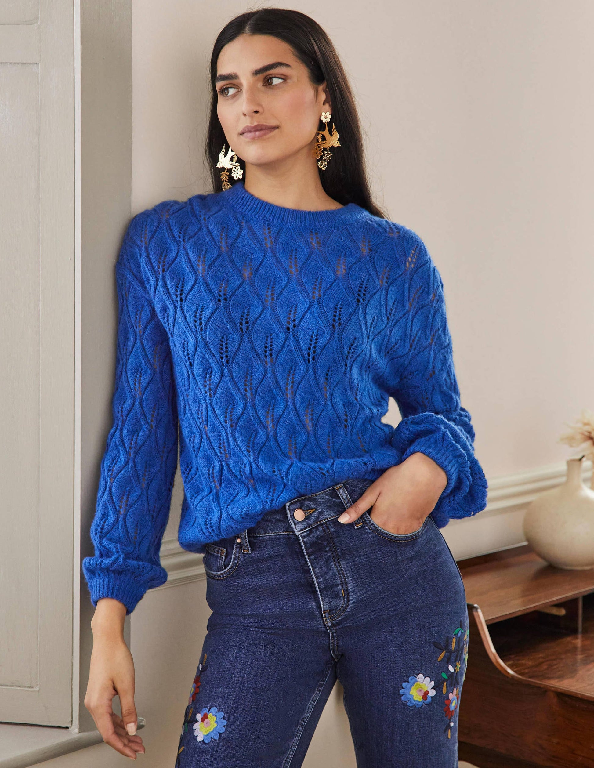 Pointelle Fluffy Jumper-Cobalt-1