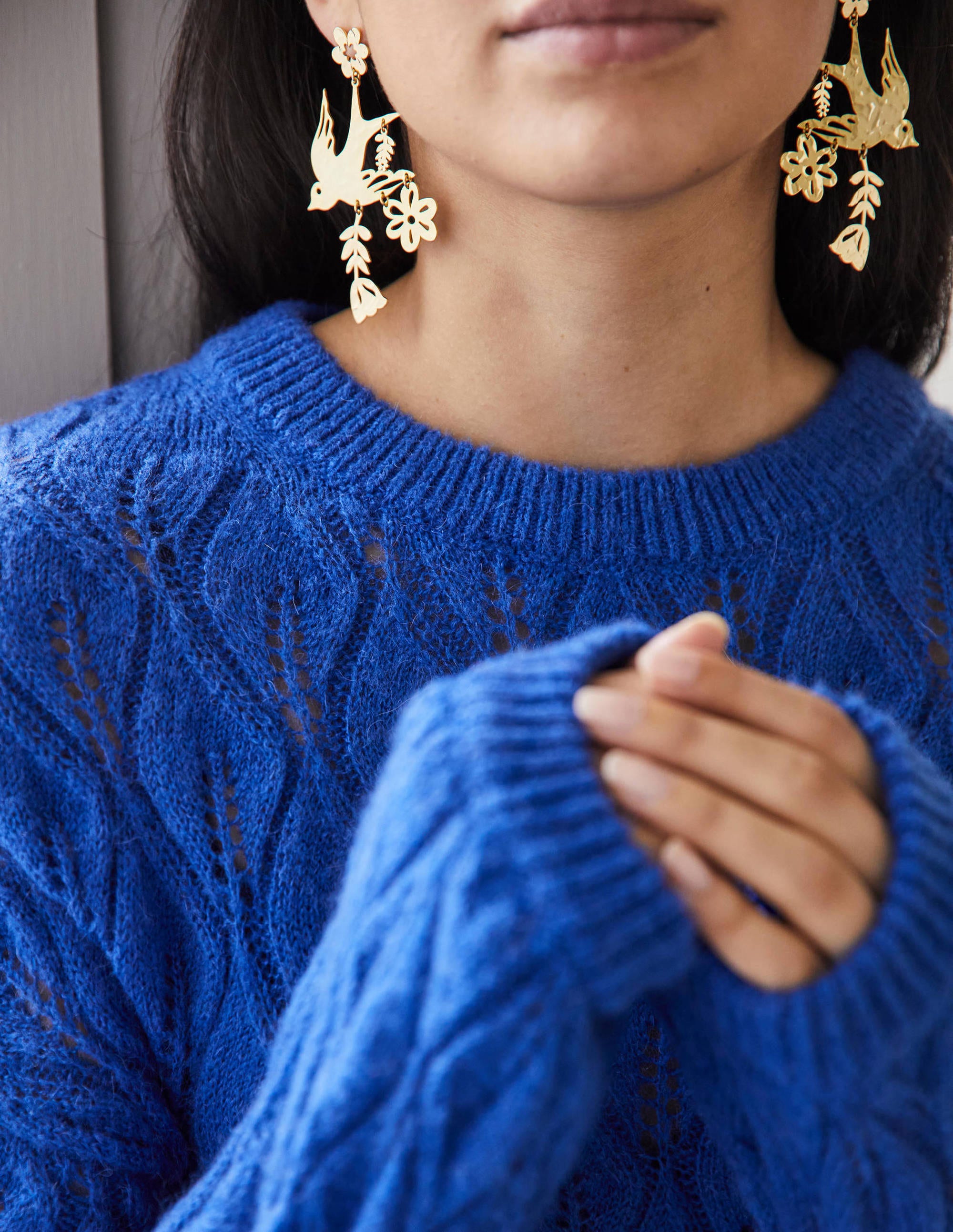 Pointelle Fluffy Jumper-Cobalt - Image 2