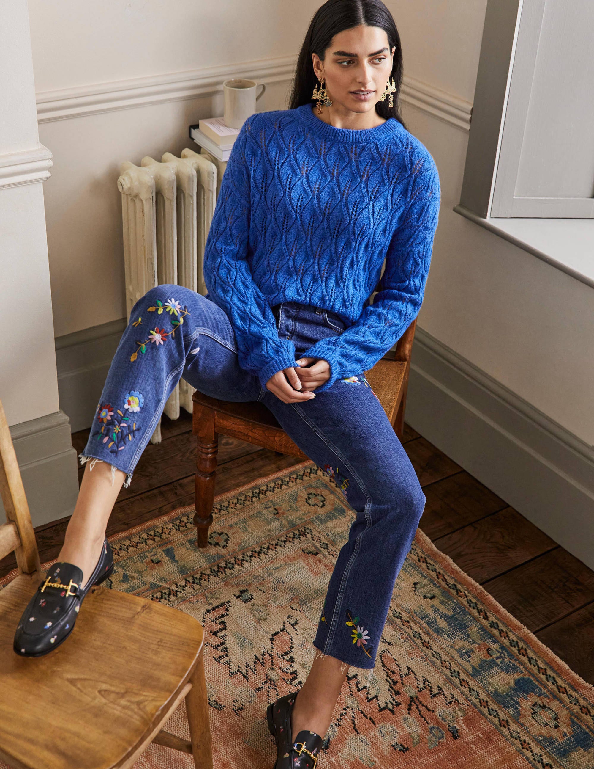 Pointelle Fluffy Jumper-Cobalt - Image 4