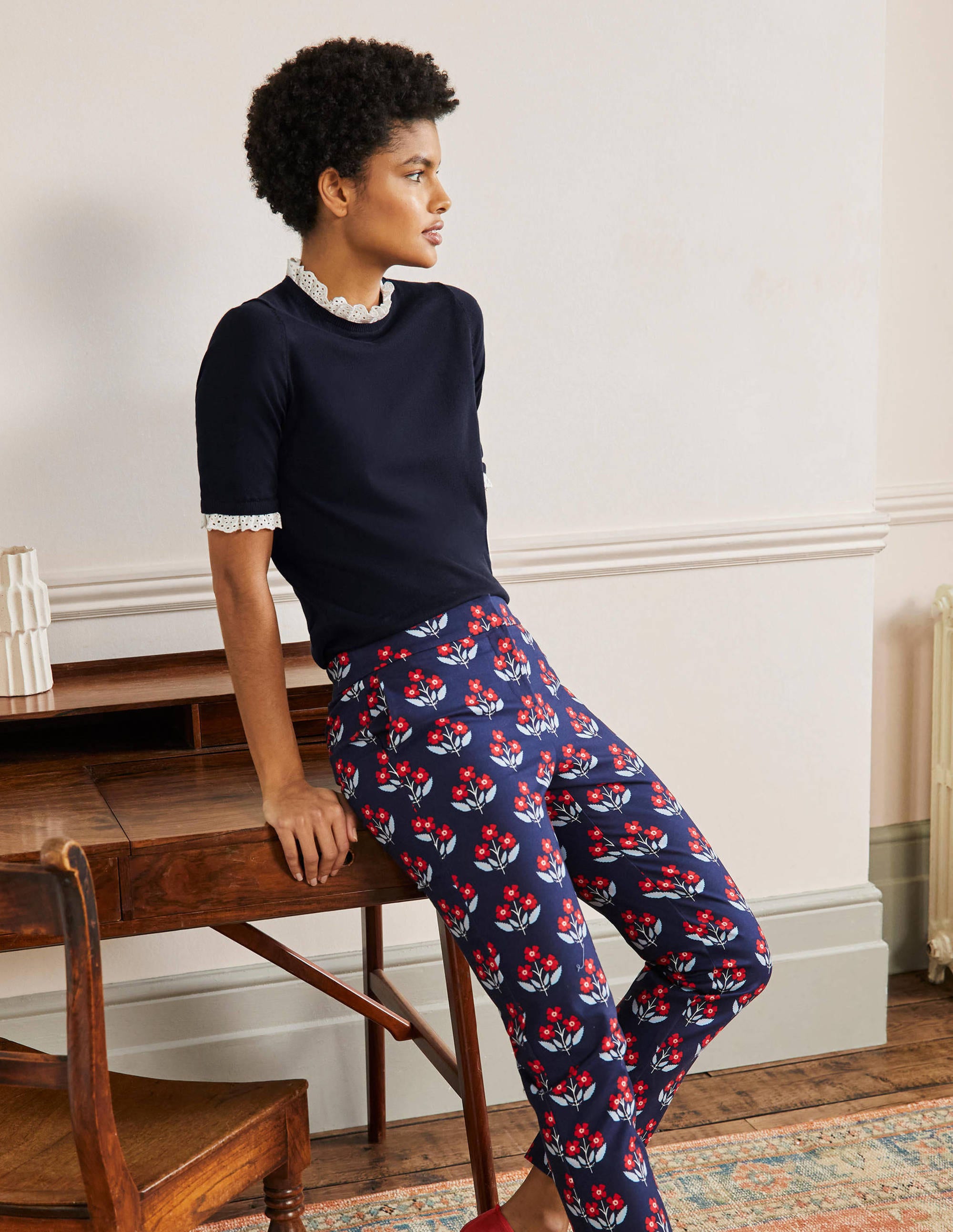Woven Mix Knitted T-Shirt-Navy - Image 4