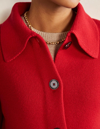 Cropped Collared Cardigan-Dragon Red