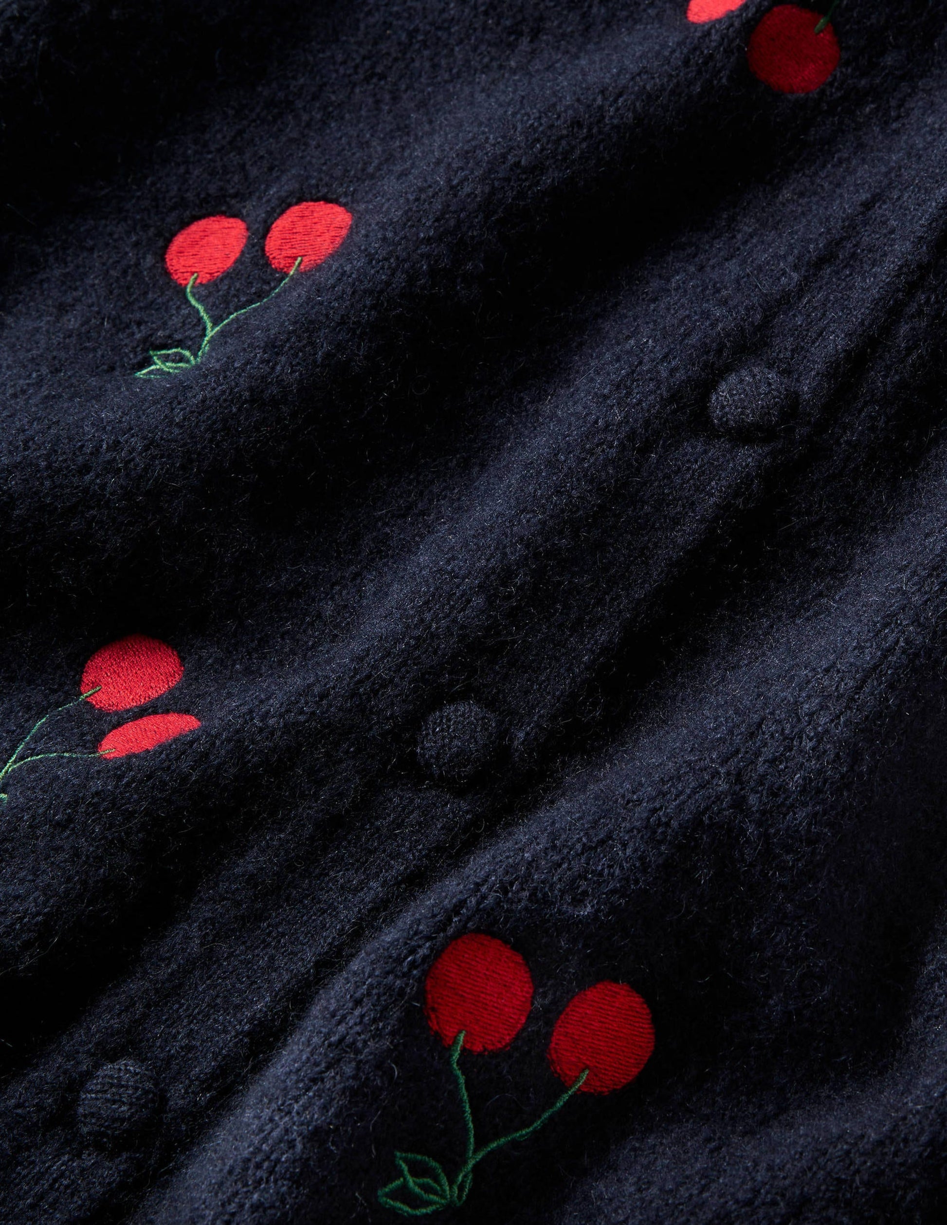 Embroidered Fluffy Cardigan-Navy, Cherry-5
