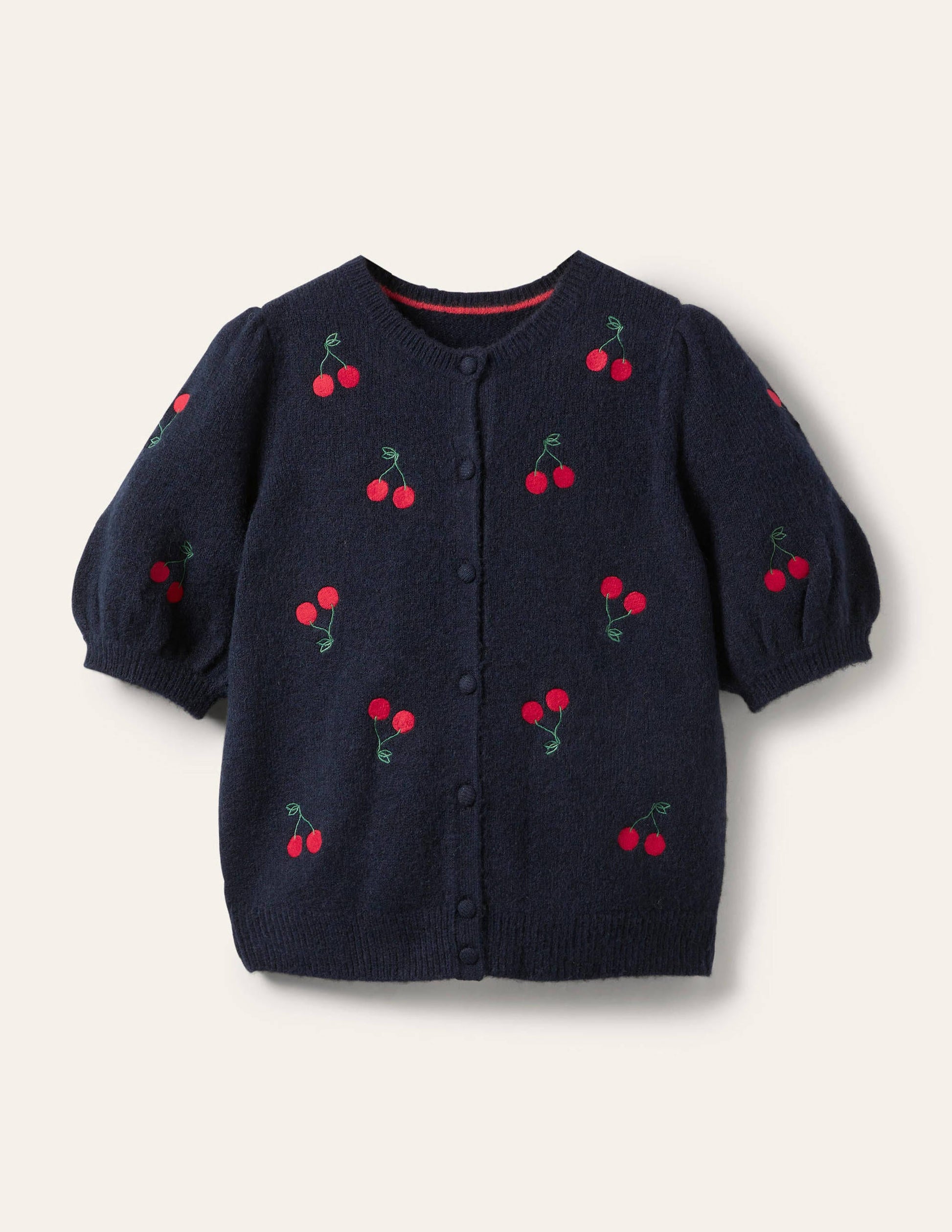 Embroidered Fluffy Cardigan-Navy, Cherry-6