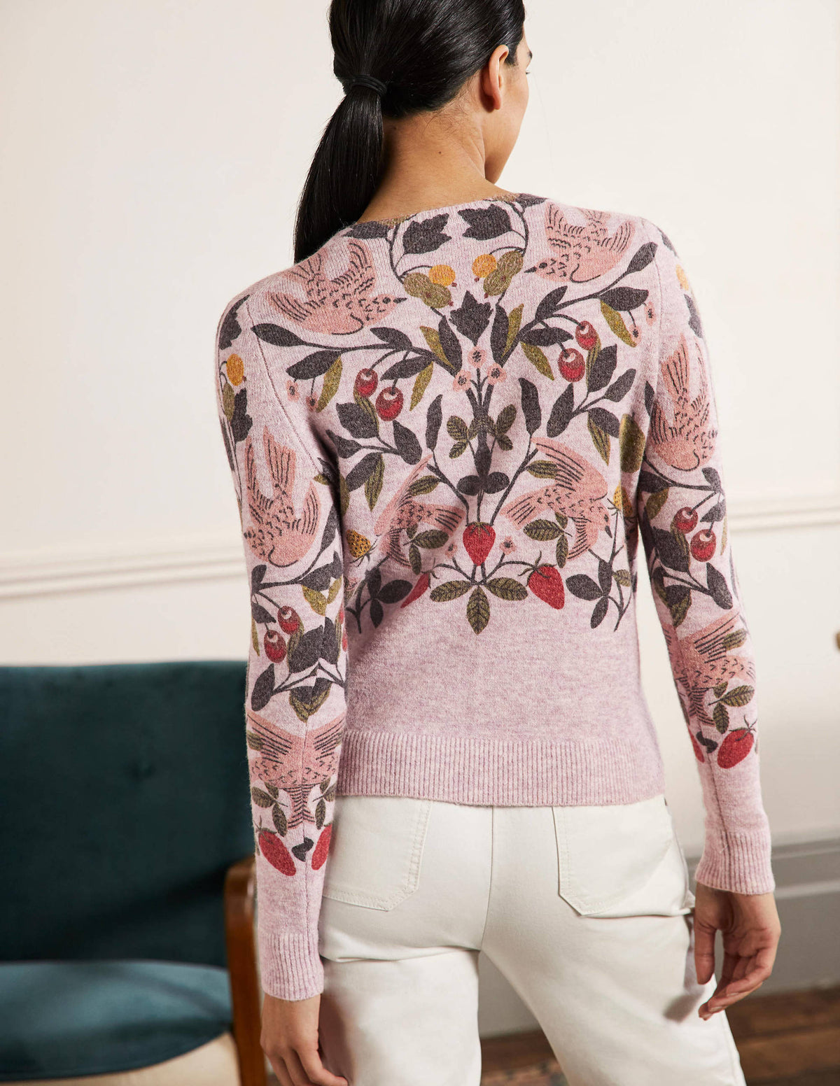 Printed Fluffy Jumper-Fair Orchid,  Bird Paradise-3