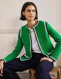 Stripe Trim Knitted Jacket-Highland Green