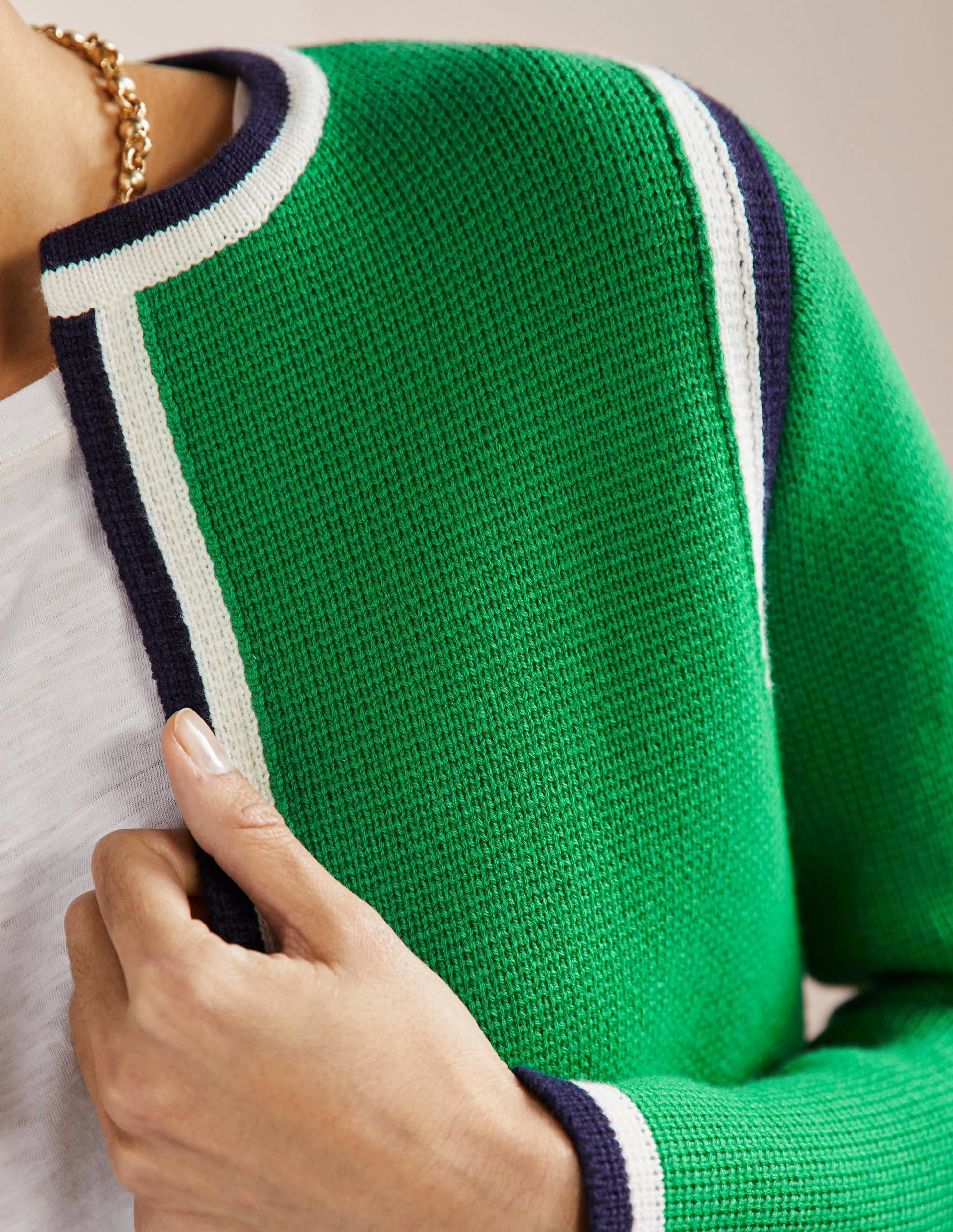 Stripe Trim Knitted Jacket-Highland Green-2