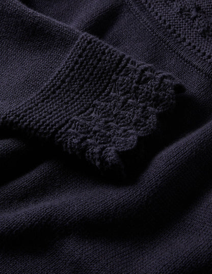 Scallop Crochet Trim Jumper-Navy-5