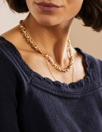 Scallop Crochet Trim Jumper-Navy-2