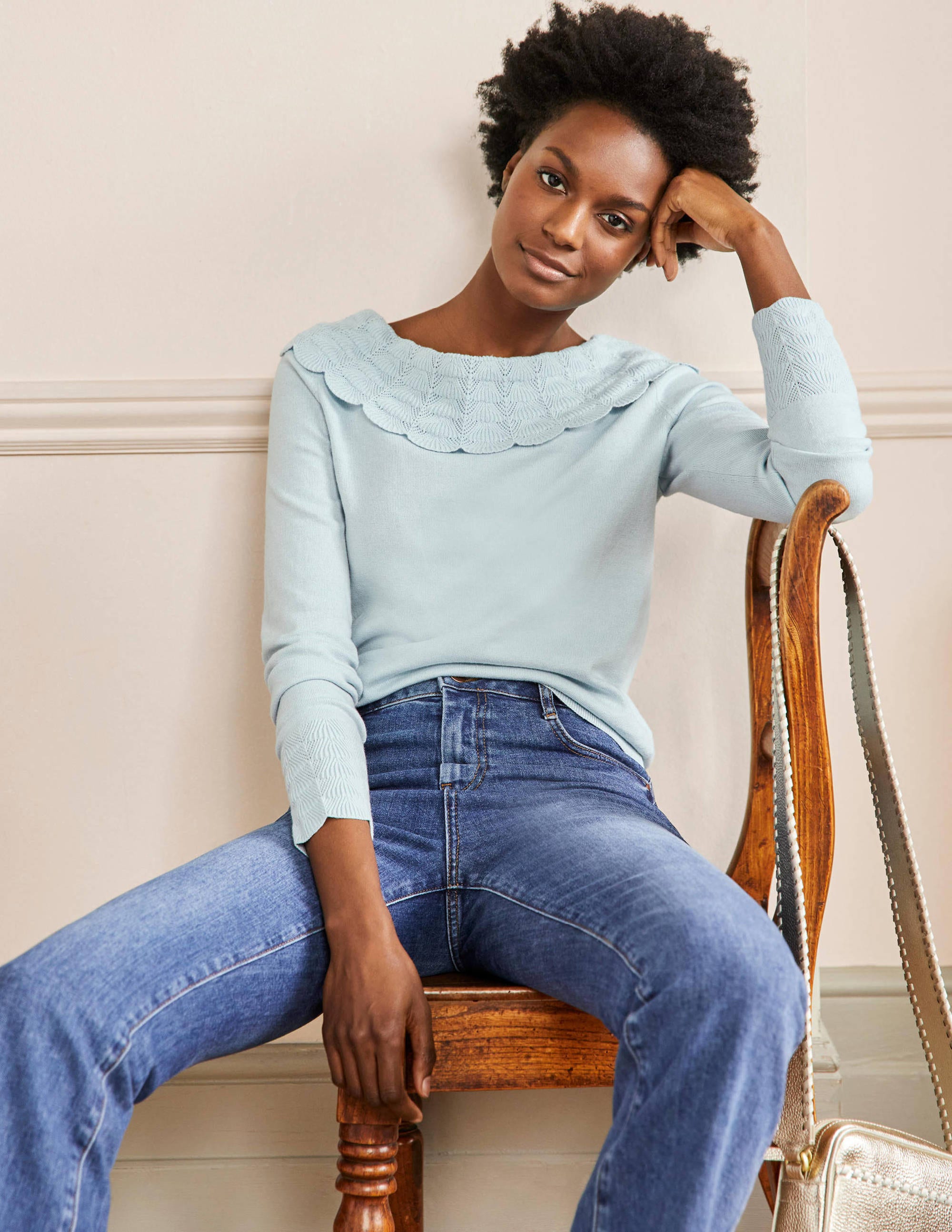 Tie Back Collar Jumper-Dawn Sky - Image 1